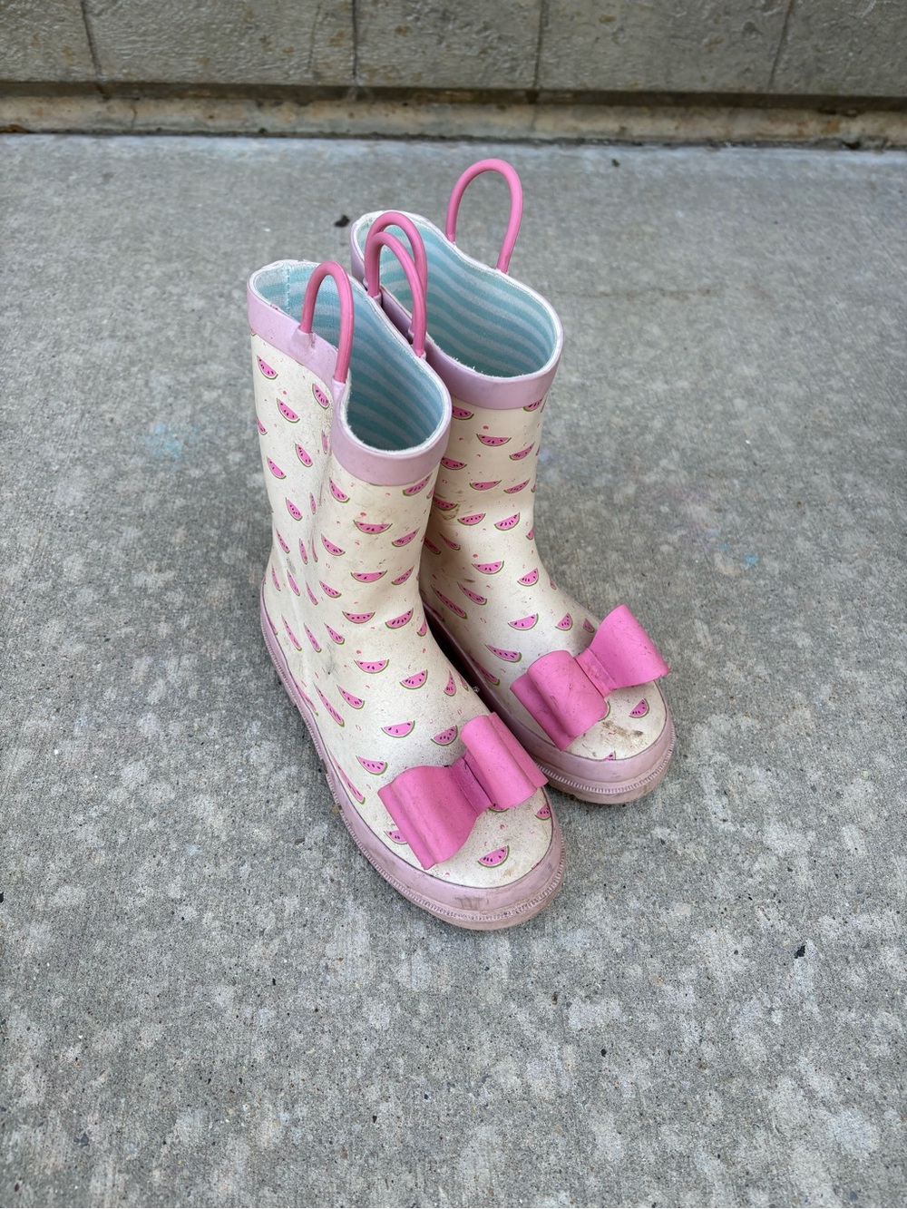 SweetHoney Pink & Cream Watermelon Rain Boots with Bows